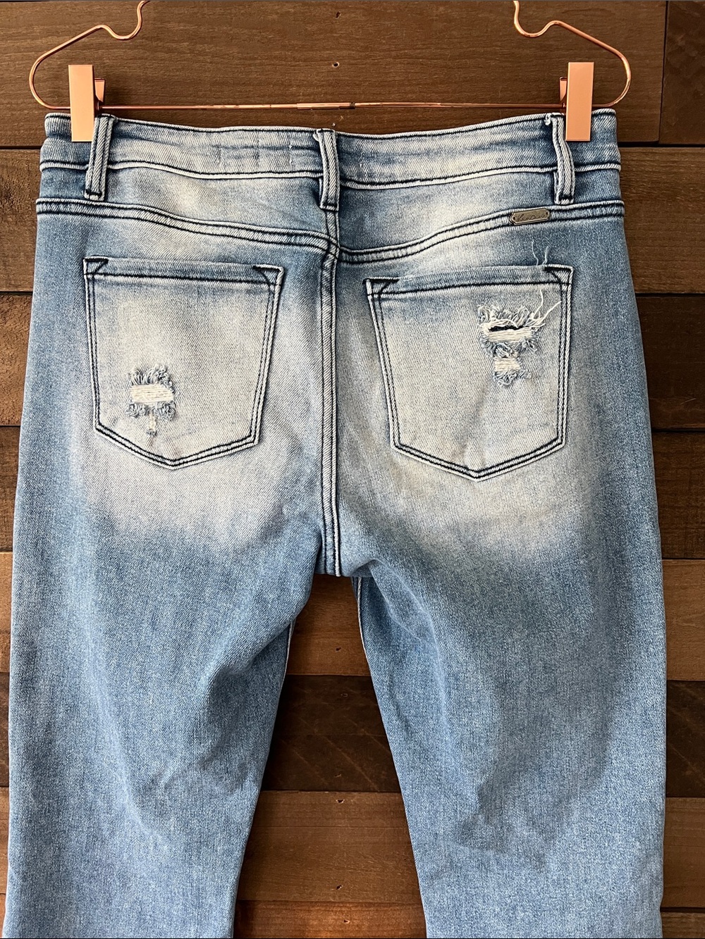 KanCan Women's Mid Rise Super Flare Distressed Jeans in Lightwash Blue Size 29T - Picture 6 of 9